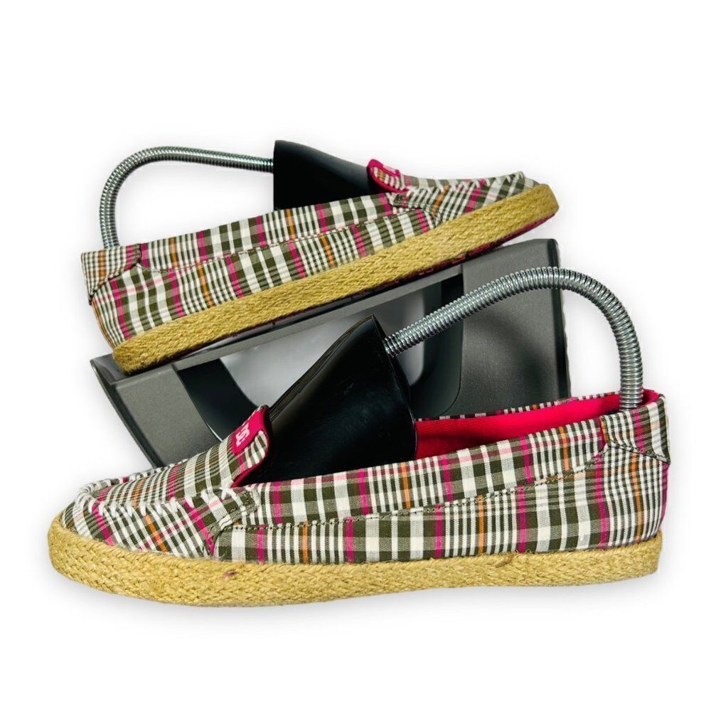 DC Shoes Villianess Jute Slip-on Sneakers Pink / Grey Plaid‎ Women's 7.5